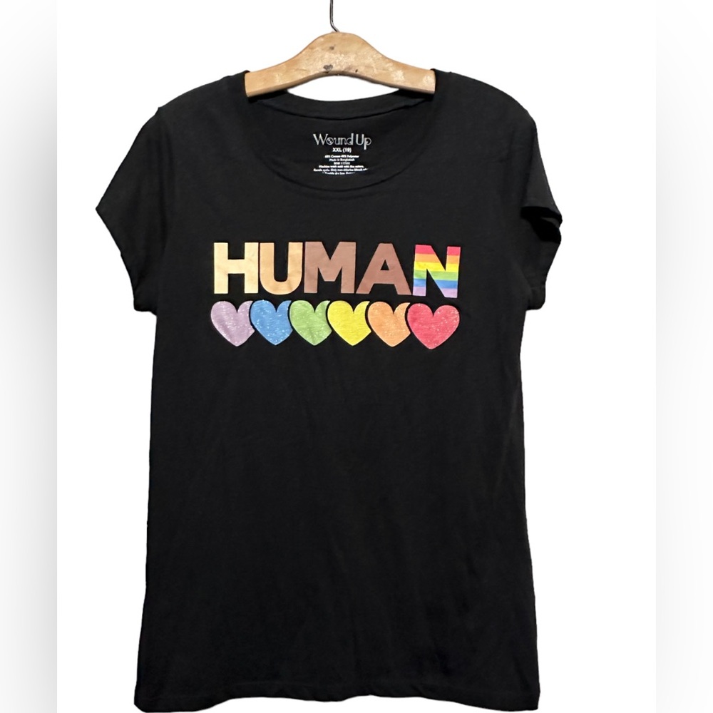 NWOT Wound Up Women’s black Tshirt “Human” size‎ XXL (3061)